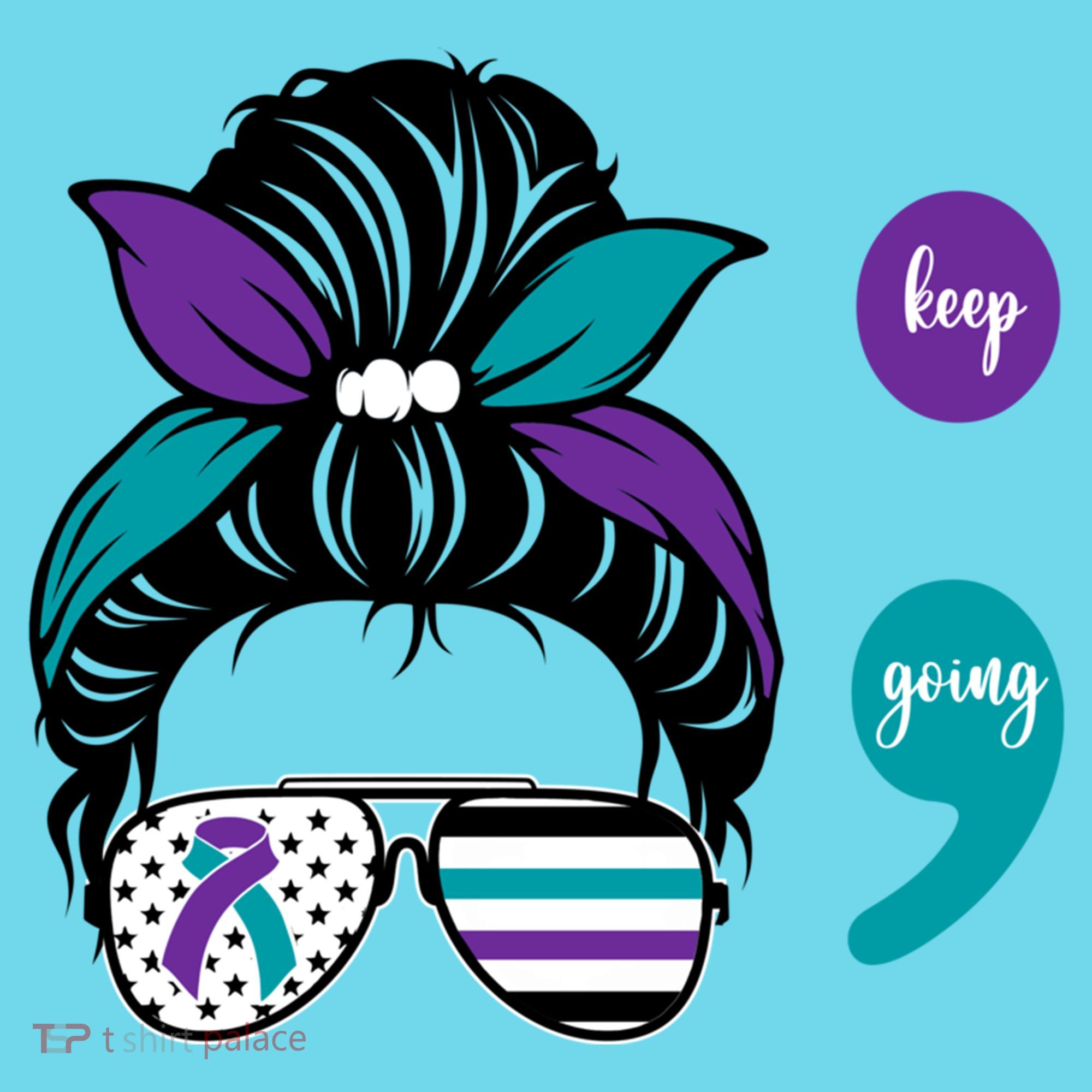 Suicide Prevention Awareness Semicolon Keep Going Messy Bun Gift Button