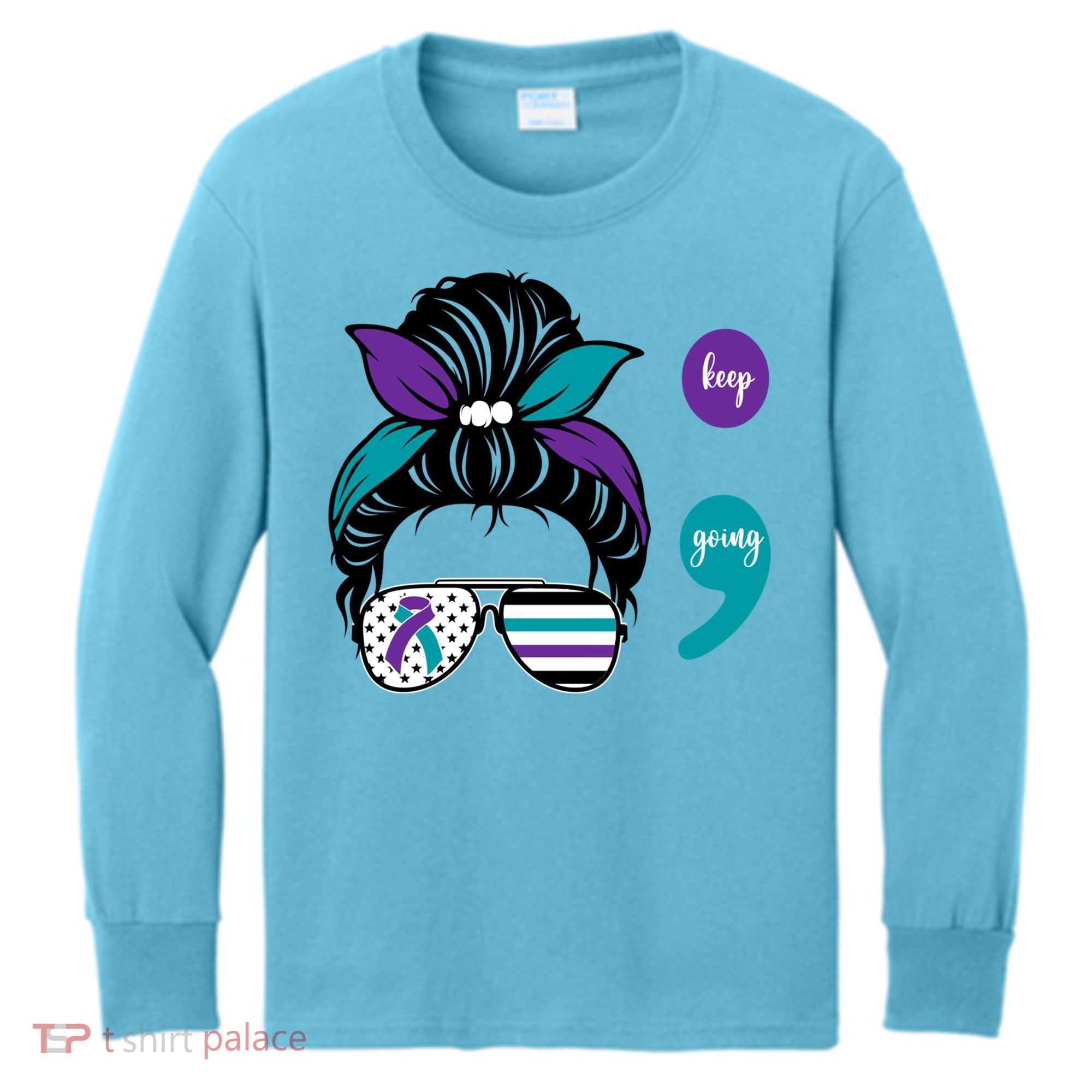 Suicide Prevention Awareness Semicolon Keep Going Messy Bun Gift Kids Long Sleeve Shirt