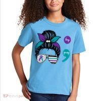 Suicide Prevention Awareness Semicolon Keep Going Messy Bun Gift Kids T-Shirt thumb 2