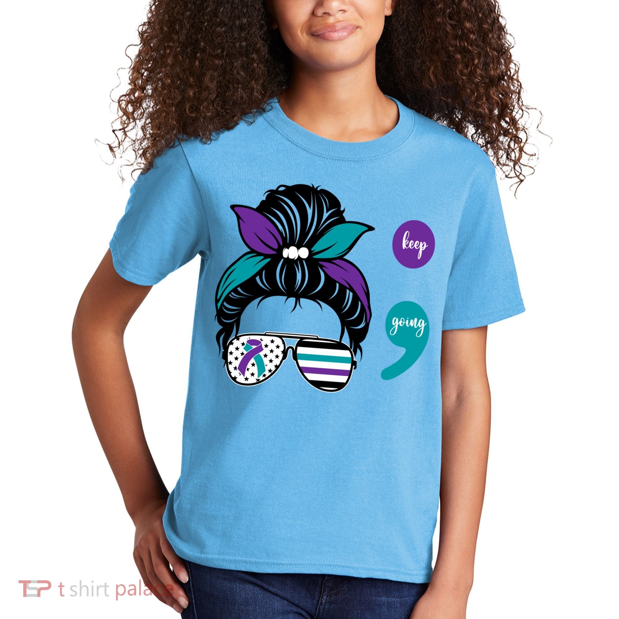Suicide Prevention Awareness Semicolon Keep Going Messy Bun Gift Kids T-Shirt