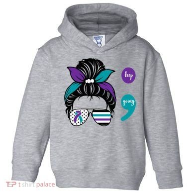 Suicide Prevention Awareness Semicolon Keep Going Messy Bun Gift Toddler Hoodie