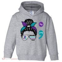 Suicide Prevention Awareness Semicolon Keep Going Messy Bun Gift Toddler Hoodie thumb 0