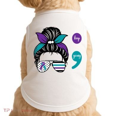 Suicide Prevention Awareness Semicolon Keep Going Messy Bun Gift Doggie Tank