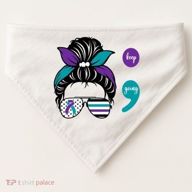 Suicide Prevention Awareness Semicolon Keep Going Messy Bun Gift USA-Made Doggie Bandana