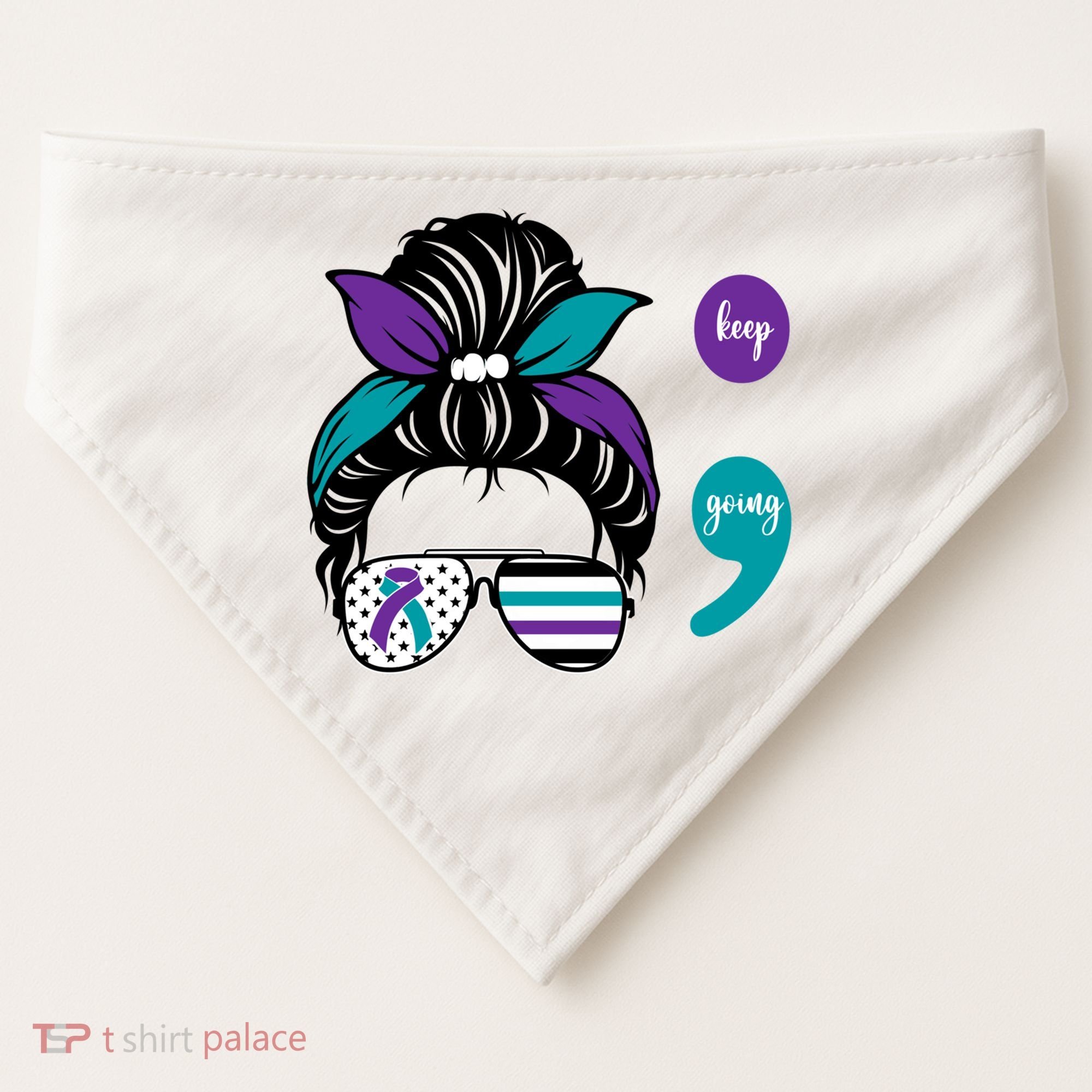 Suicide Prevention Awareness Semicolon Keep Going Messy Bun Gift USA-Made Doggie Bandana