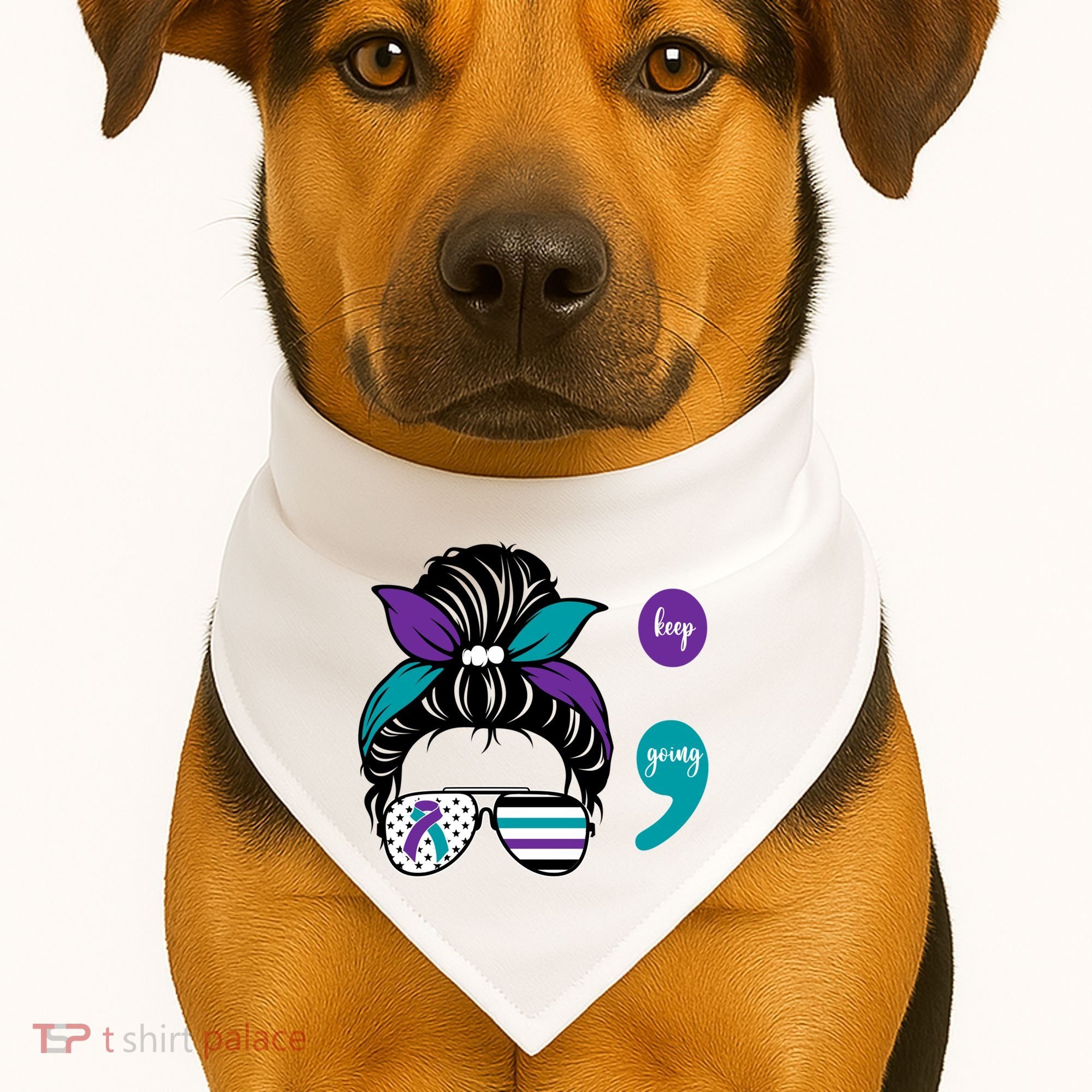 Suicide Prevention Awareness Semicolon Keep Going Messy Bun Gift USA-Made Doggie Bandana