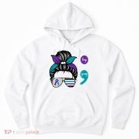 Suicide Prevention Awareness Semicolon Keep Going Messy Bun Gift Hoodie thumb 0