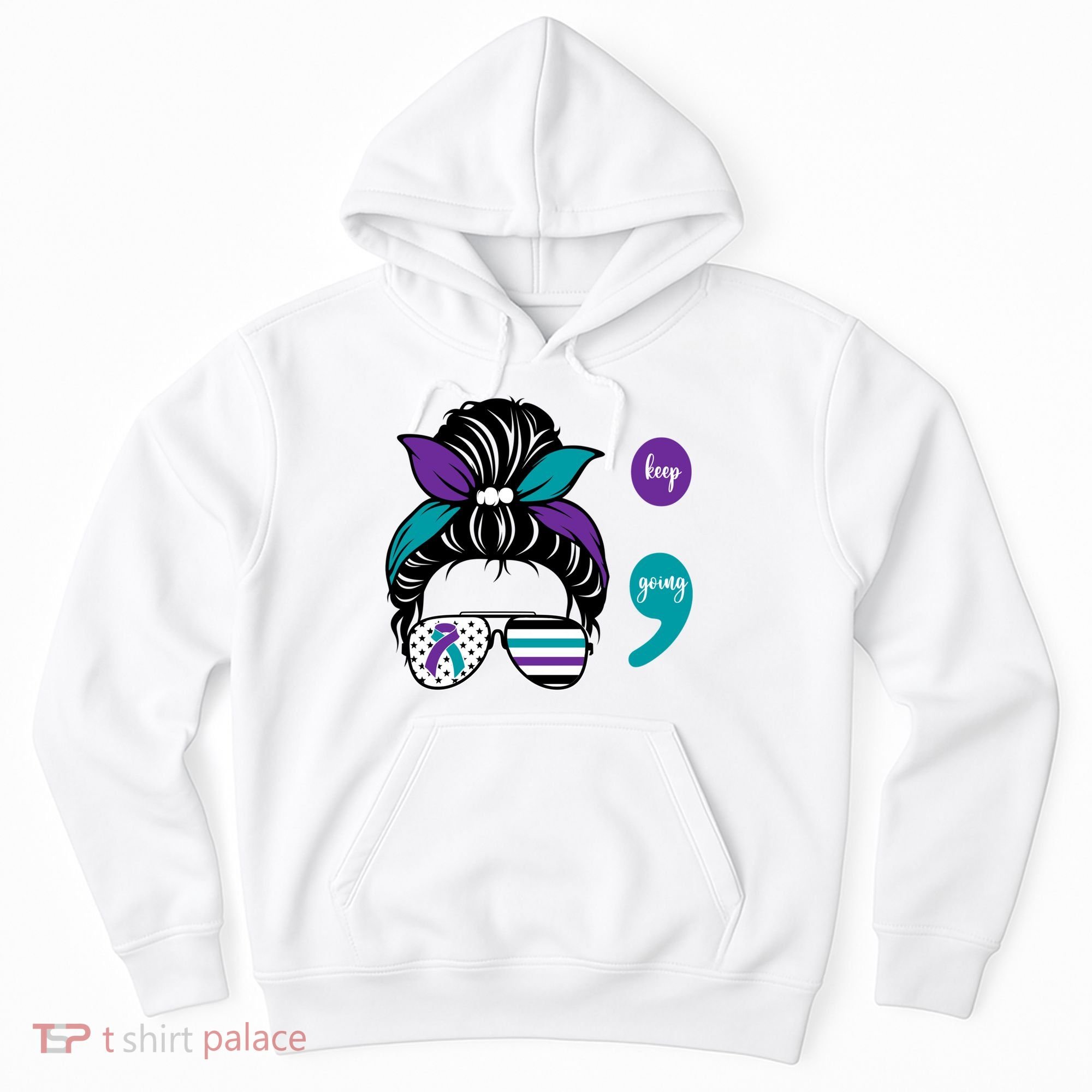 Suicide Prevention Awareness Semicolon Keep Going Messy Bun Gift Hoodie