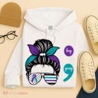 Suicide Prevention Awareness Semicolon Keep Going Messy Bun Gift Hoodie thumb 4