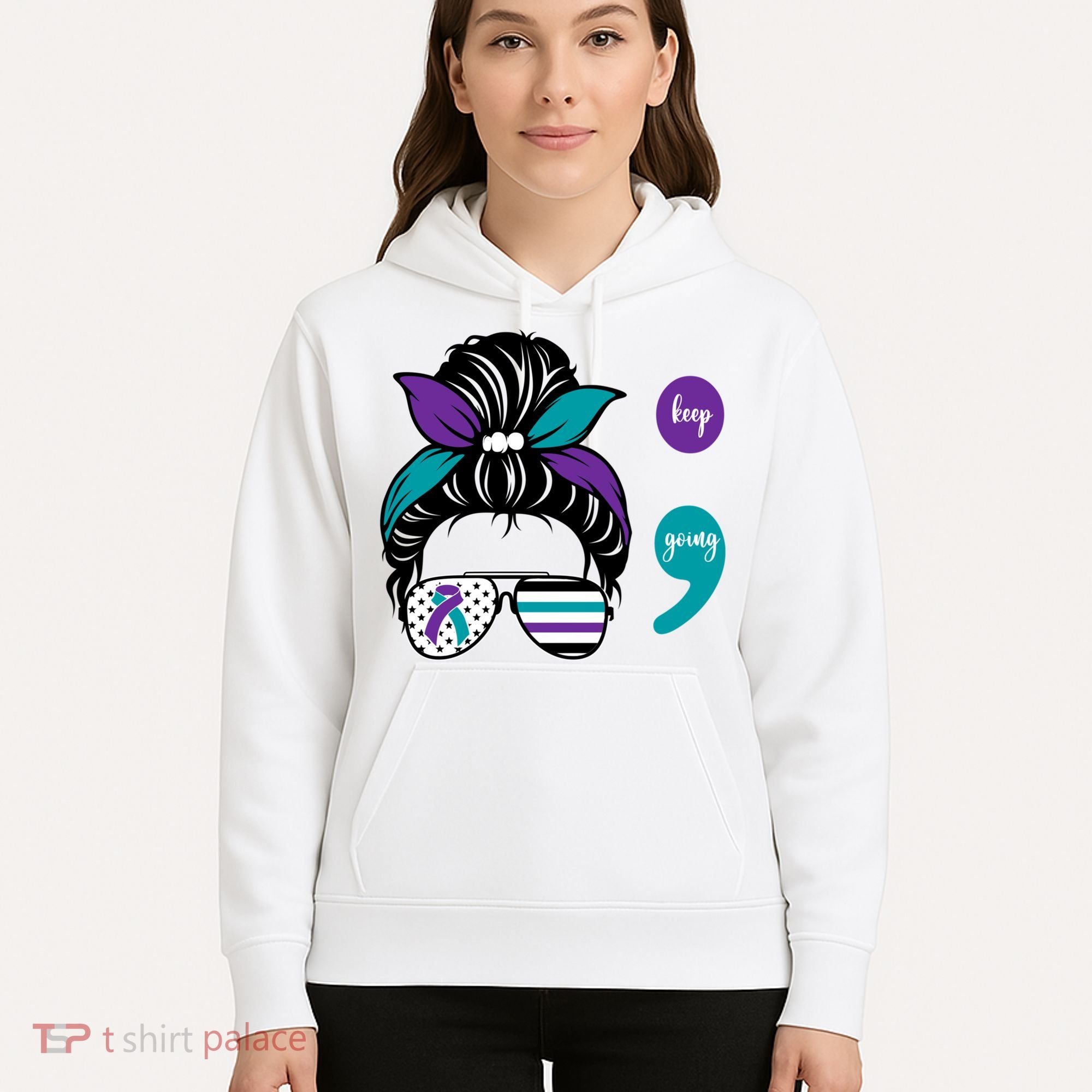 Suicide Prevention Awareness Semicolon Keep Going Messy Bun Gift Hoodie