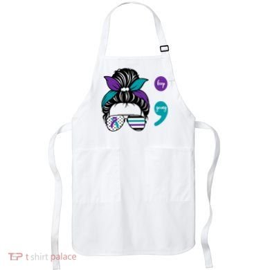 Suicide Prevention Awareness Semicolon Keep Going Messy Bun Gift Apron