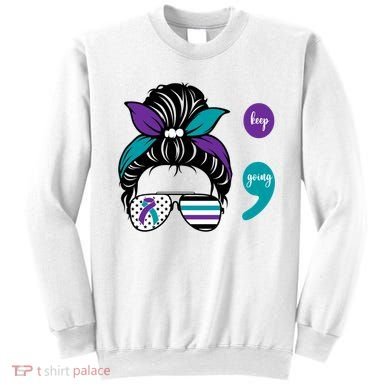 Suicide Prevention Awareness Semicolon Keep Going Messy Bun Gift Sweatshirt