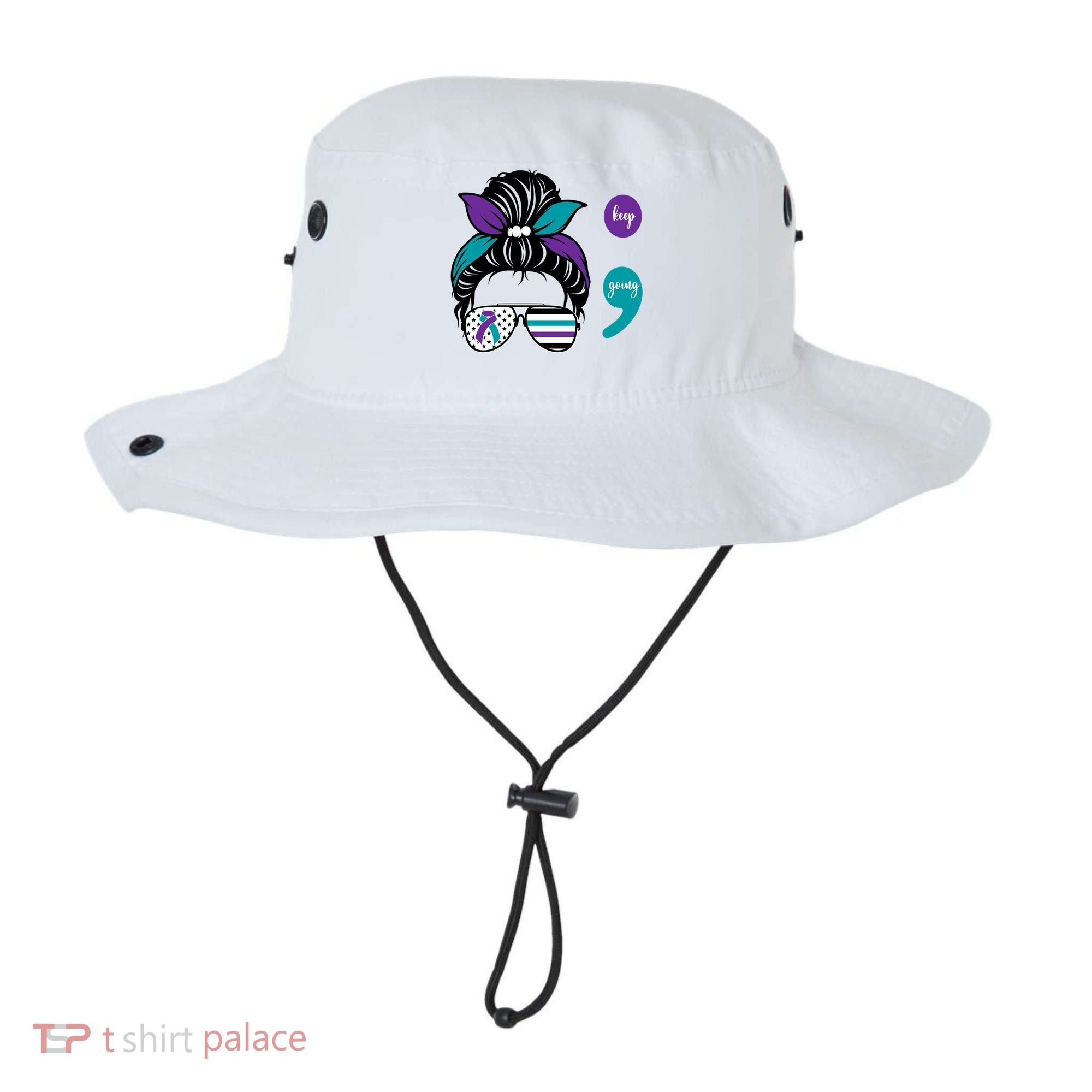 Suicide Prevention Awareness Semicolon Keep Going Messy Bun Gift Bucket Hat
