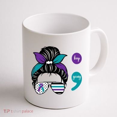 Suicide Prevention Awareness Semicolon Keep Going Messy Bun Gift Coffee Mug back