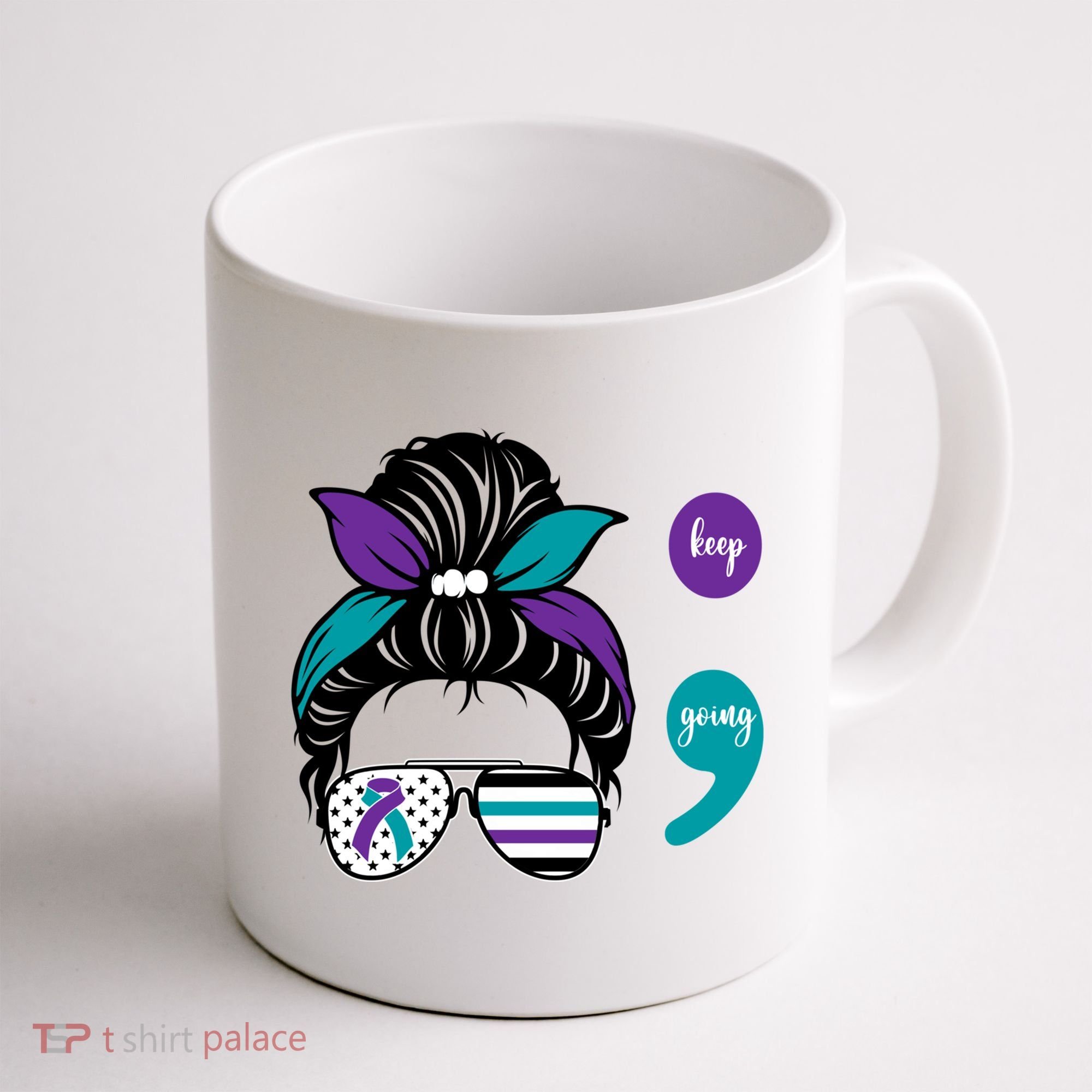 Suicide Prevention Awareness Semicolon Keep Going Messy Bun Gift Coffee Mug