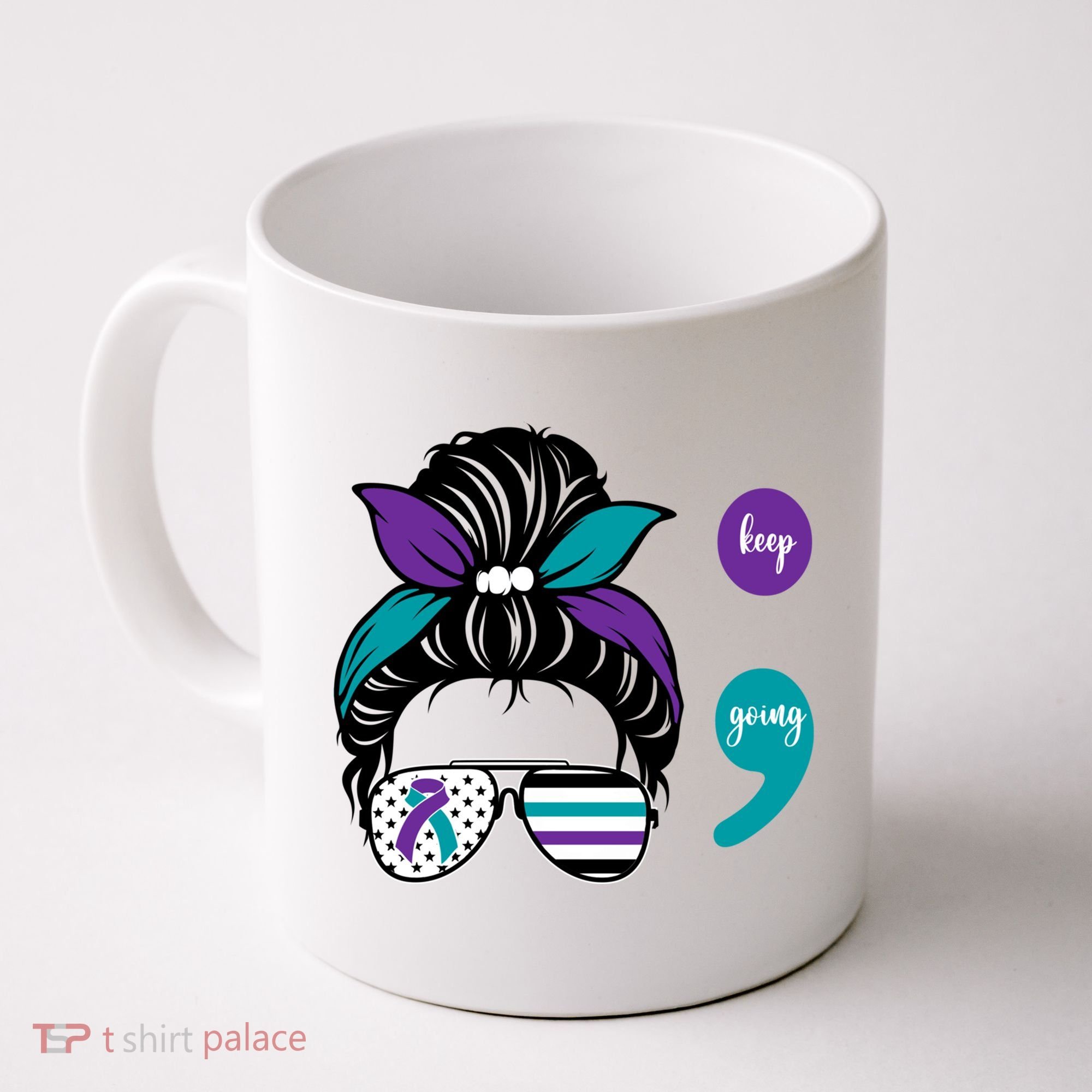 Suicide Prevention Awareness Semicolon Keep Going Messy Bun Gift Coffee Mug