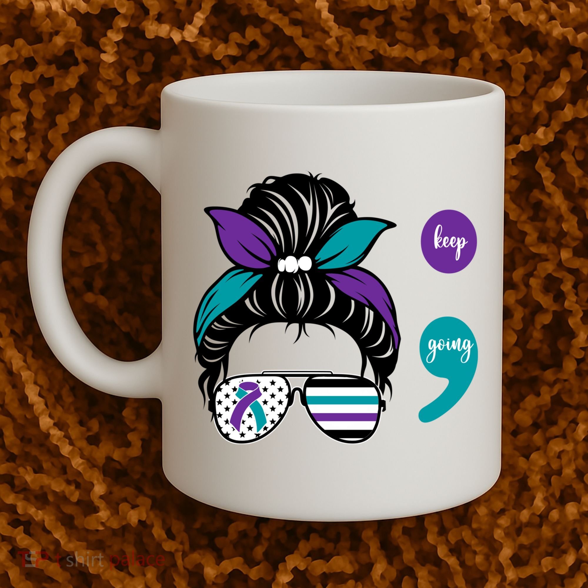 Suicide Prevention Awareness Semicolon Keep Going Messy Bun Gift Coffee Mug