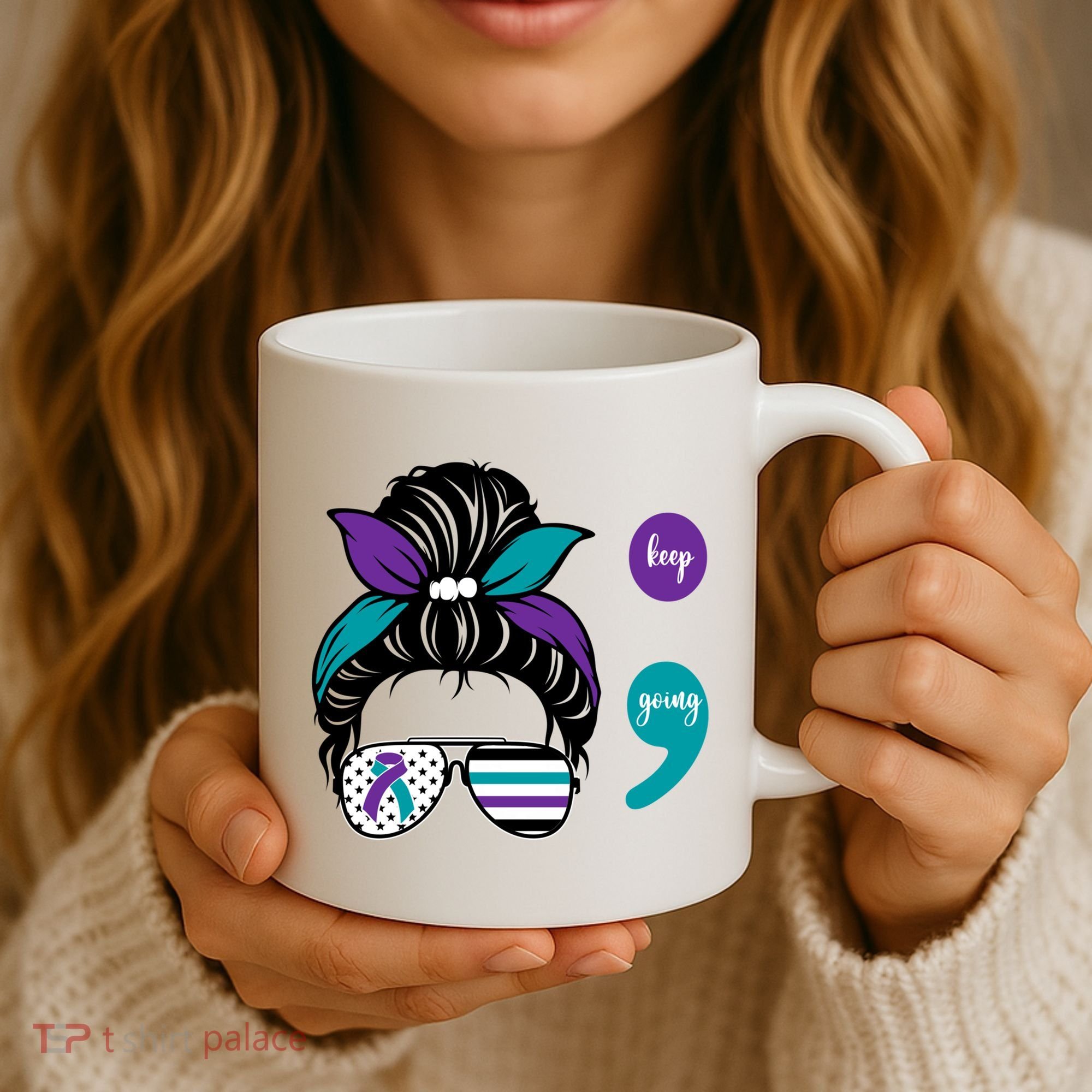 Suicide Prevention Awareness Semicolon Keep Going Messy Bun Gift Coffee Mug