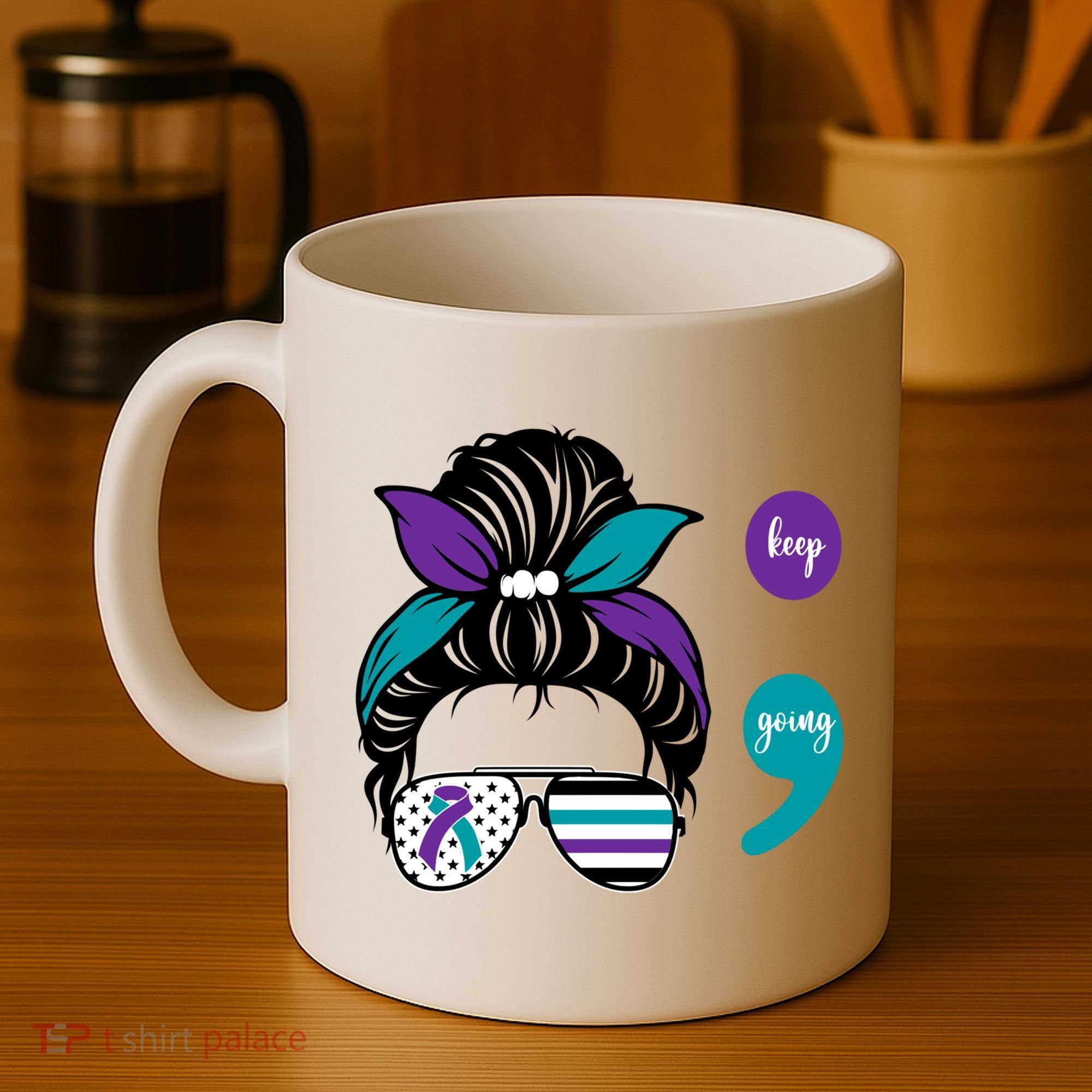 Suicide Prevention Awareness Semicolon Keep Going Messy Bun Gift Coffee Mug