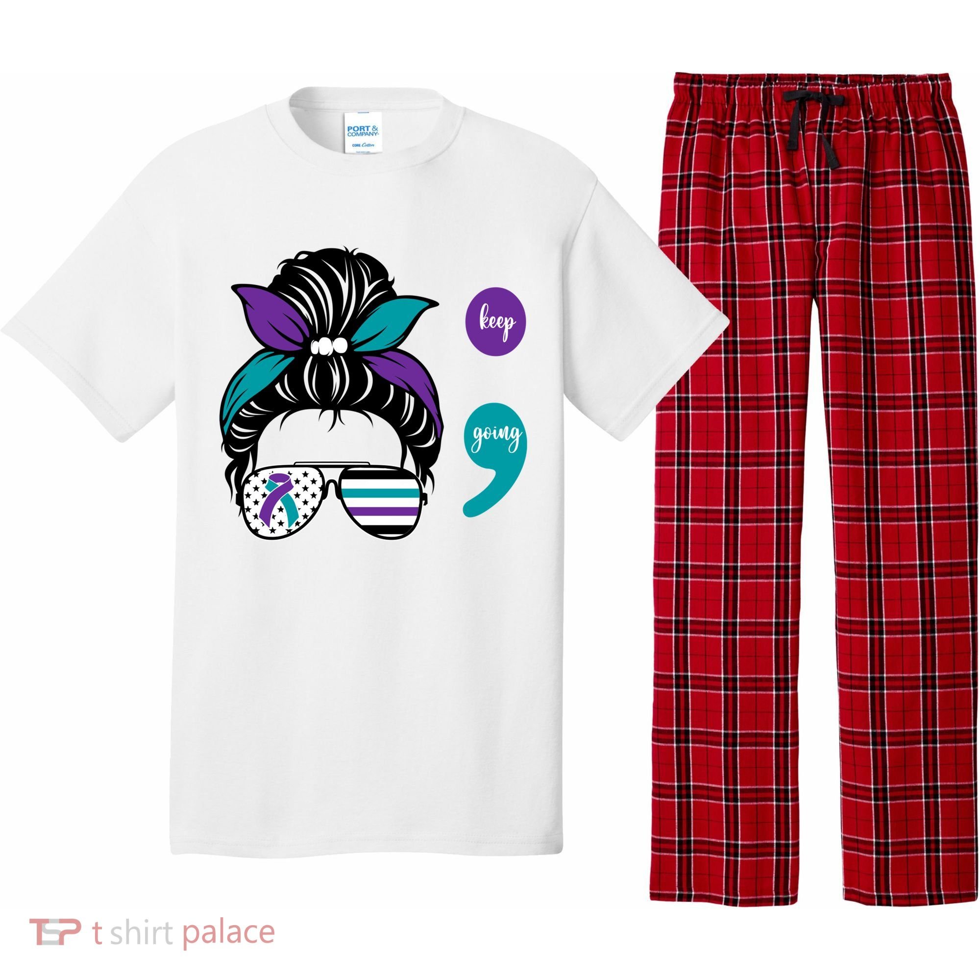 Suicide Prevention Awareness Semicolon Keep Going Messy Bun Gift Pajama Set