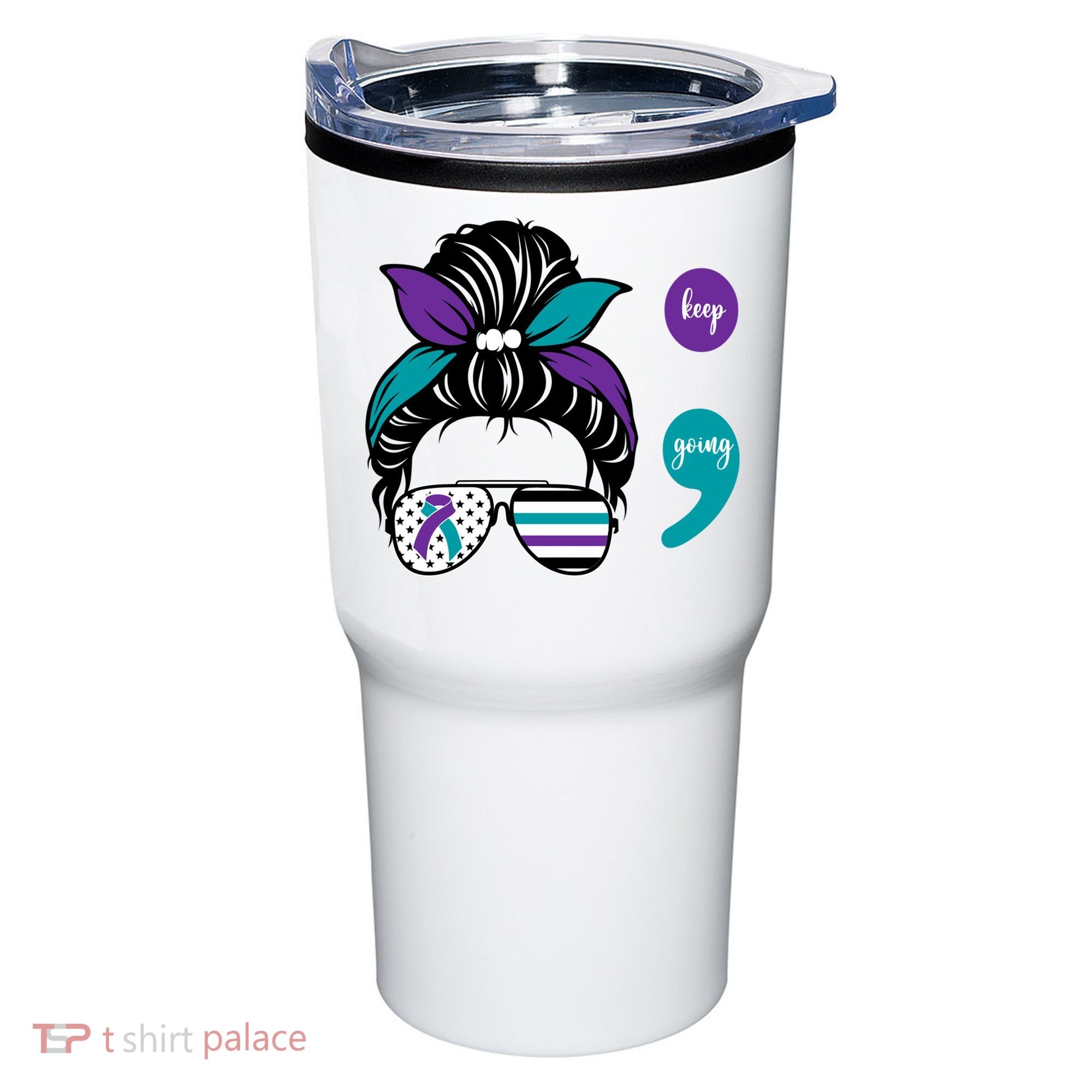 Suicide Prevention Awareness Semicolon Keep Going Messy Bun Gift Tumbler