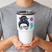Suicide Prevention Awareness Semicolon Keep Going Messy Bun Gift Tumbler thumb 2