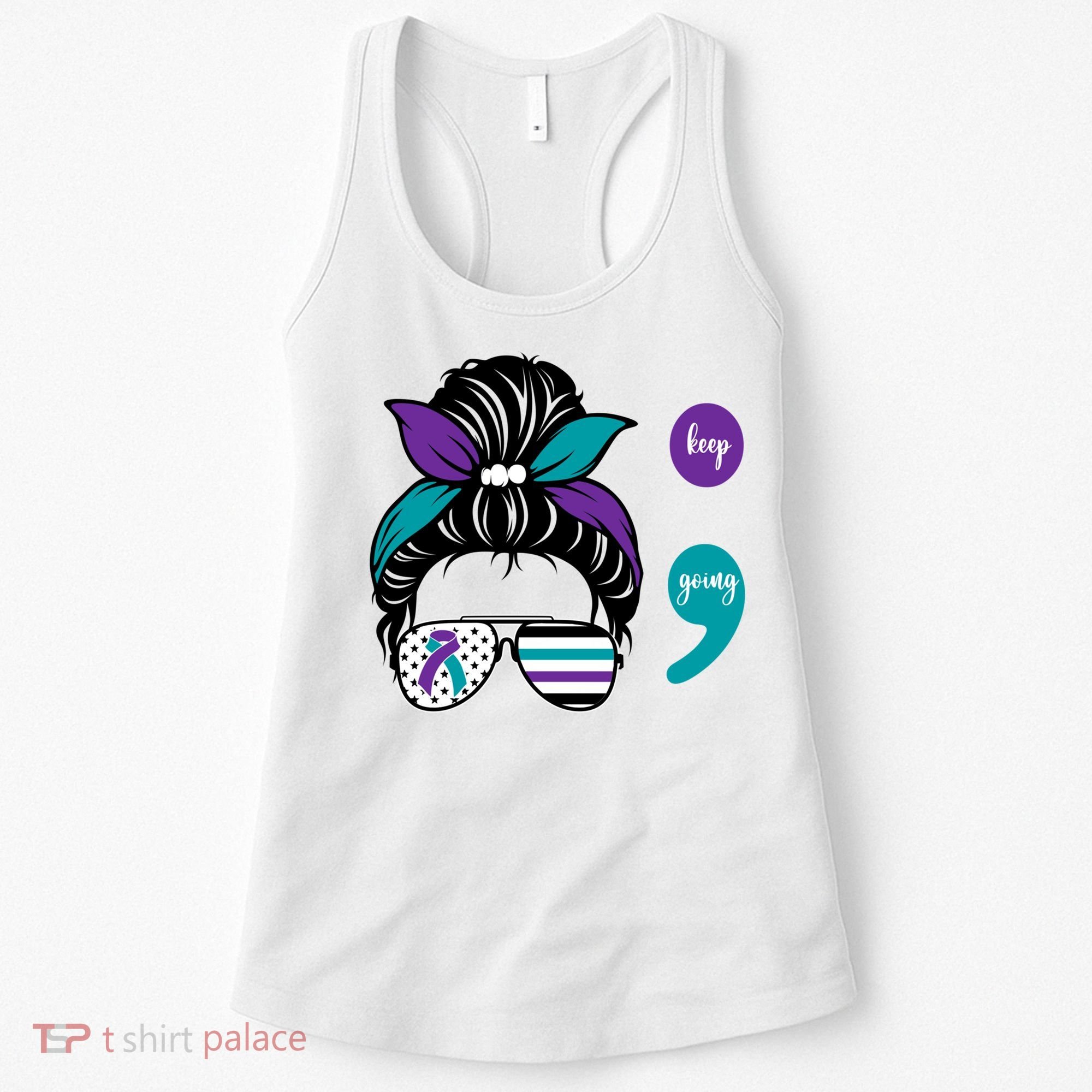 Suicide Prevention Awareness Semicolon Keep Going Messy Bun Gift Women's Tank Top