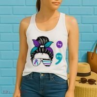 Suicide Prevention Awareness Semicolon Keep Going Messy Bun Gift Women's Tank Top thumb 2