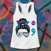 Suicide Prevention Awareness Semicolon Keep Going Messy Bun Gift Women's Tank Top thumb 3
