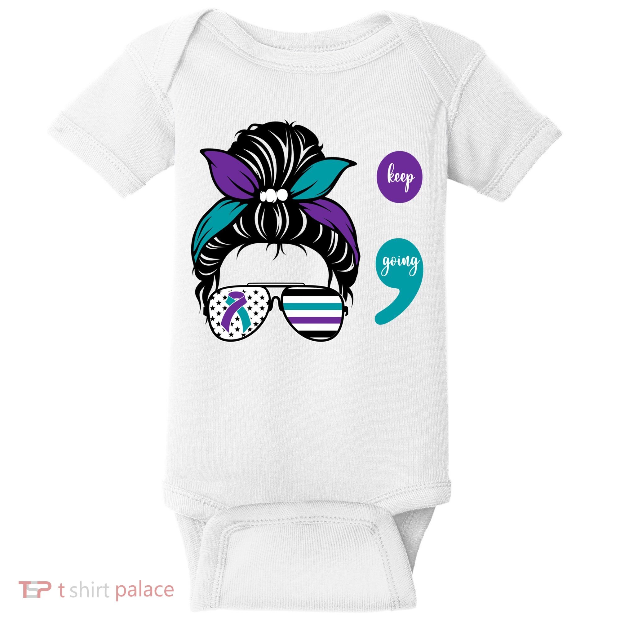 Suicide Prevention Awareness Semicolon Keep Going Messy Bun Gift Baby Bodysuit