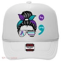 Suicide Prevention Awareness Semicolon Keep Going Messy Bun Gift Hat thumb 0