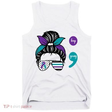 Suicide Prevention Awareness Semicolon Keep Going Messy Bun Gift Tank Top