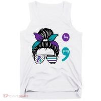 Suicide Prevention Awareness Semicolon Keep Going Messy Bun Gift Tank Top thumb 0