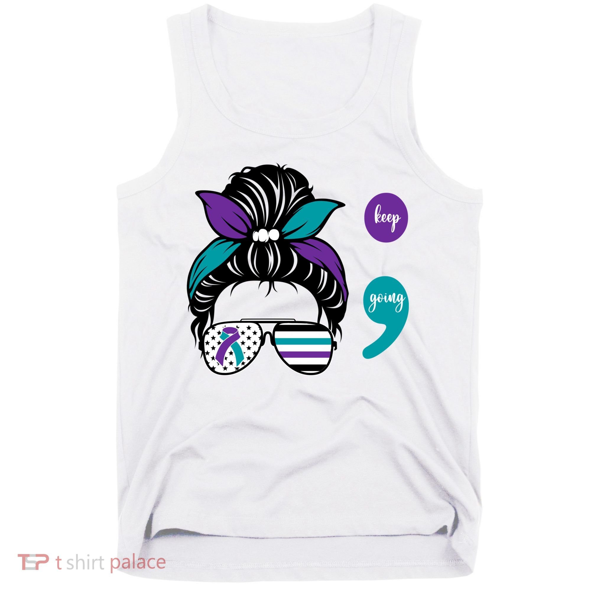 Suicide Prevention Awareness Semicolon Keep Going Messy Bun Gift Tank Top