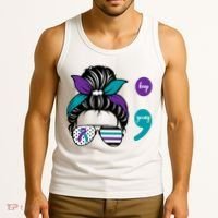 Suicide Prevention Awareness Semicolon Keep Going Messy Bun Gift Tank Top thumb 3