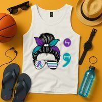 Suicide Prevention Awareness Semicolon Keep Going Messy Bun Gift Tank Top thumb 4
