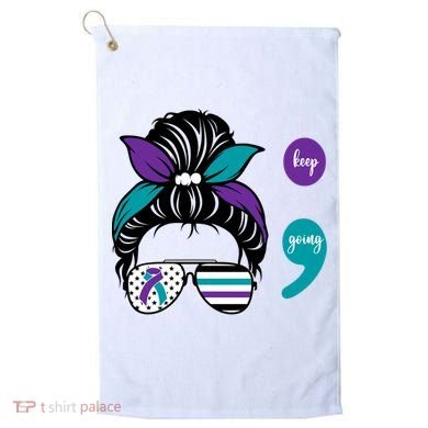 Suicide Prevention Awareness Semicolon Keep Going Messy Bun Gift Golf Towel