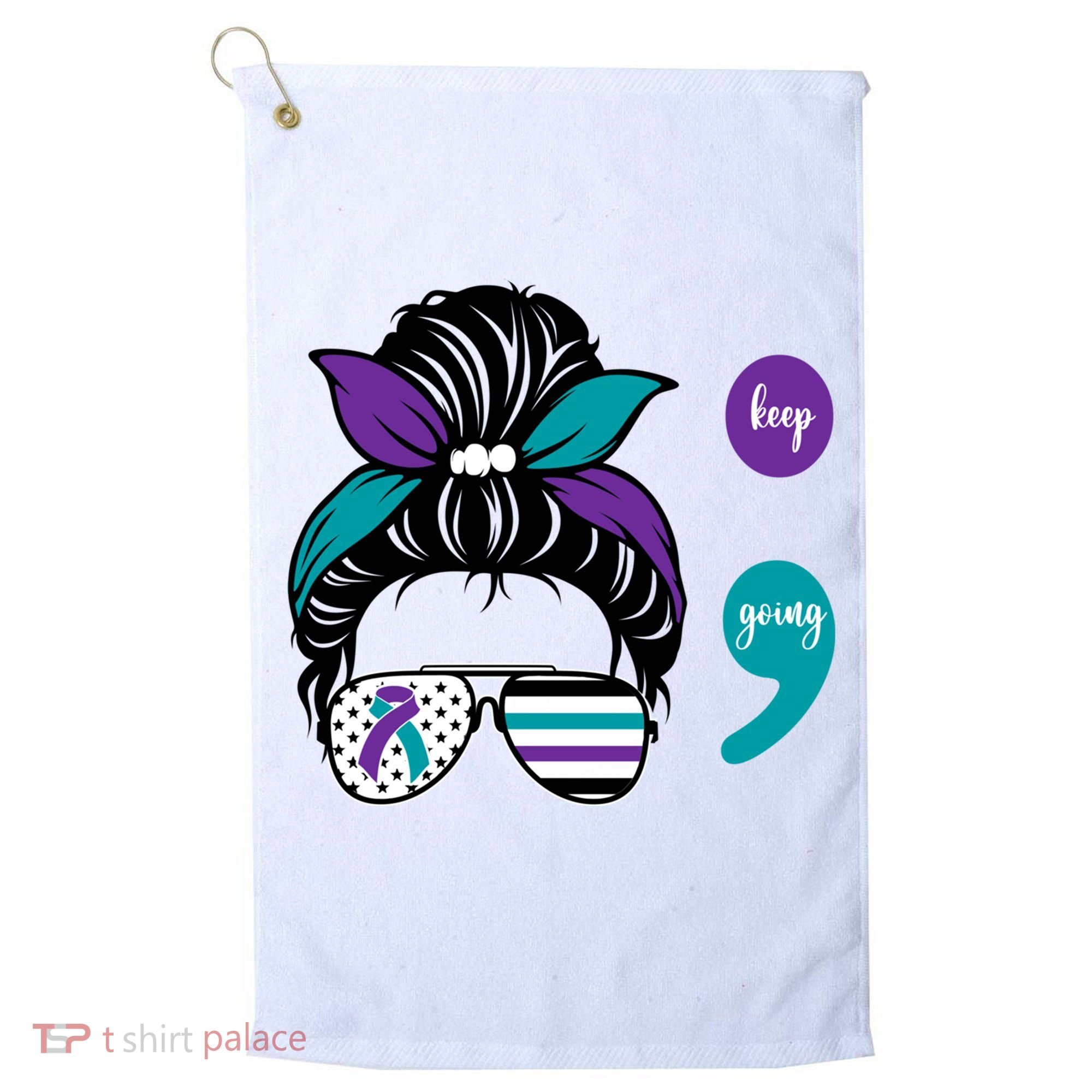 Suicide Prevention Awareness Semicolon Keep Going Messy Bun Gift Golf Towel