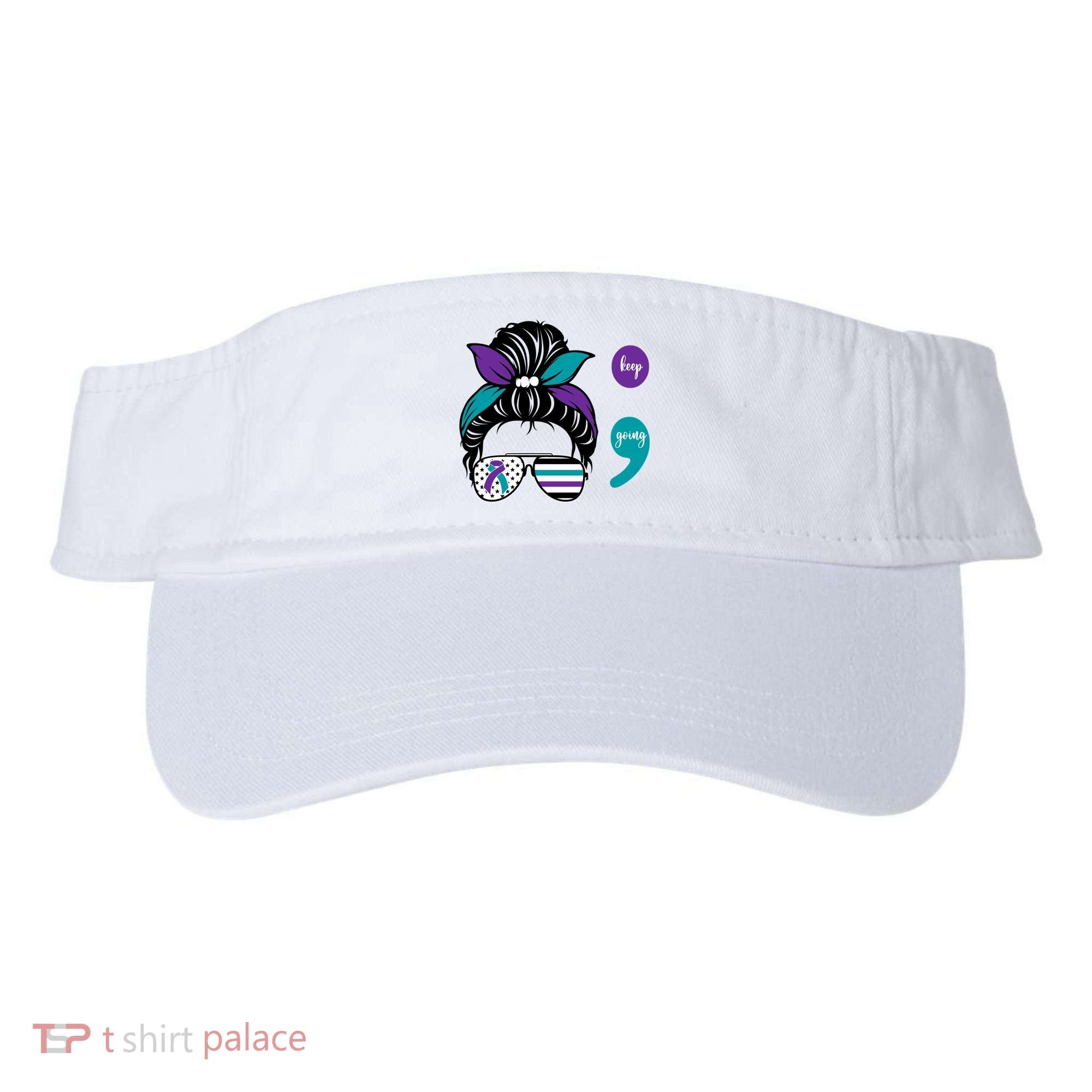 Suicide Prevention Awareness Semicolon Keep Going Messy Bun Gift Visor