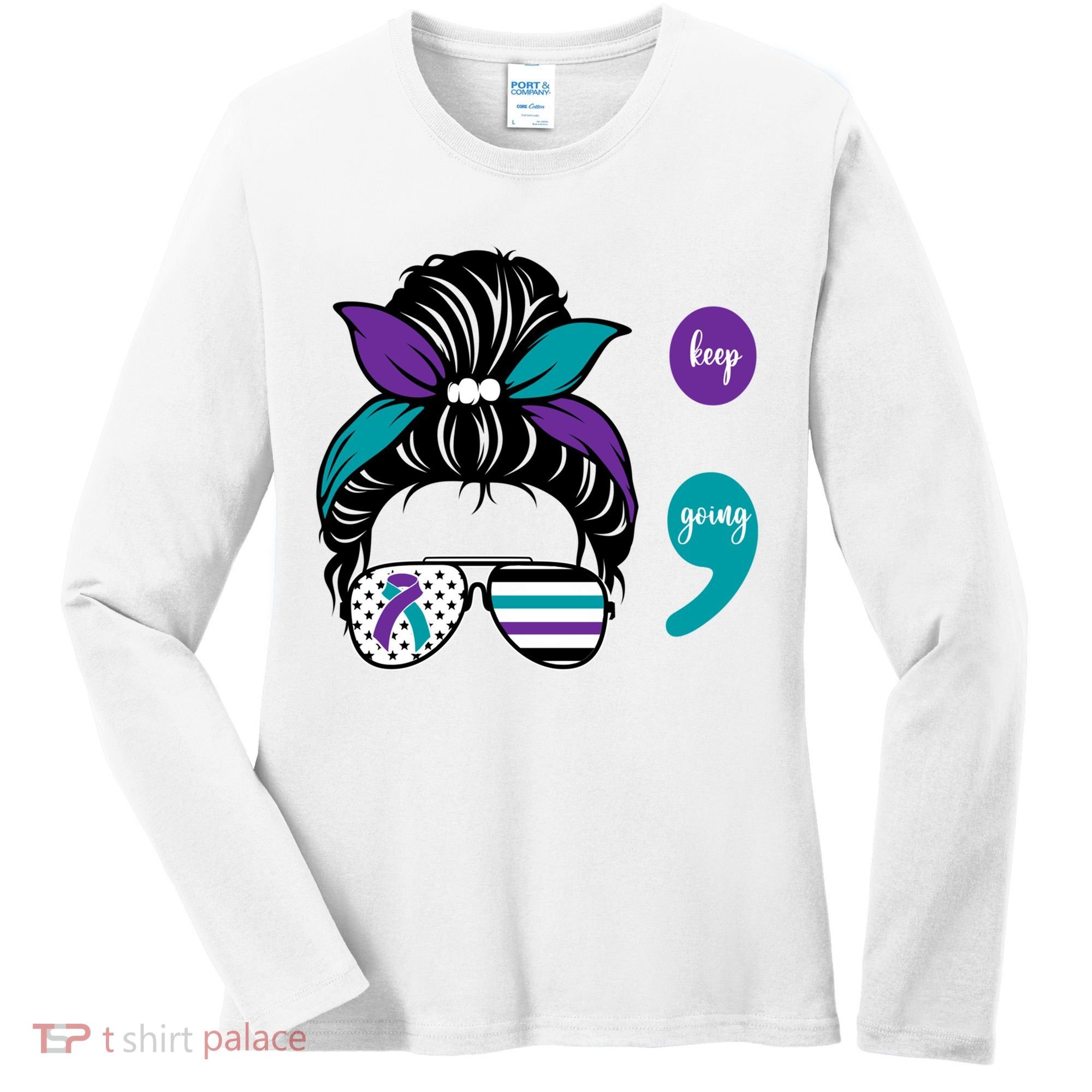 Suicide Prevention Awareness Semicolon Keep Going Messy Bun Gift Women's Long Sleeve Shirt