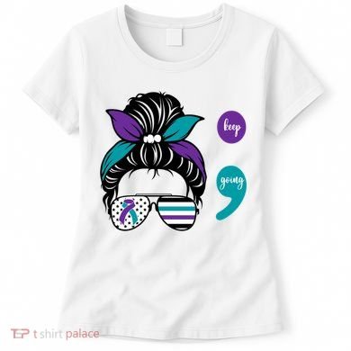 Suicide Prevention Awareness Semicolon Keep Going Messy Bun Gift Women's T-Shirt