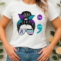 Suicide Prevention Awareness Semicolon Keep Going Messy Bun Gift Women's T-Shirt thumb 2