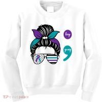 Suicide Prevention Awareness Semicolon Keep Going Messy Bun Gift Kids Sweatshirt thumb 0