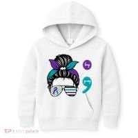 Suicide Prevention Awareness Semicolon Keep Going Messy Bun Gift Kids Hoodie thumb 0