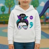 Suicide Prevention Awareness Semicolon Keep Going Messy Bun Gift Kids Hoodie thumb 3