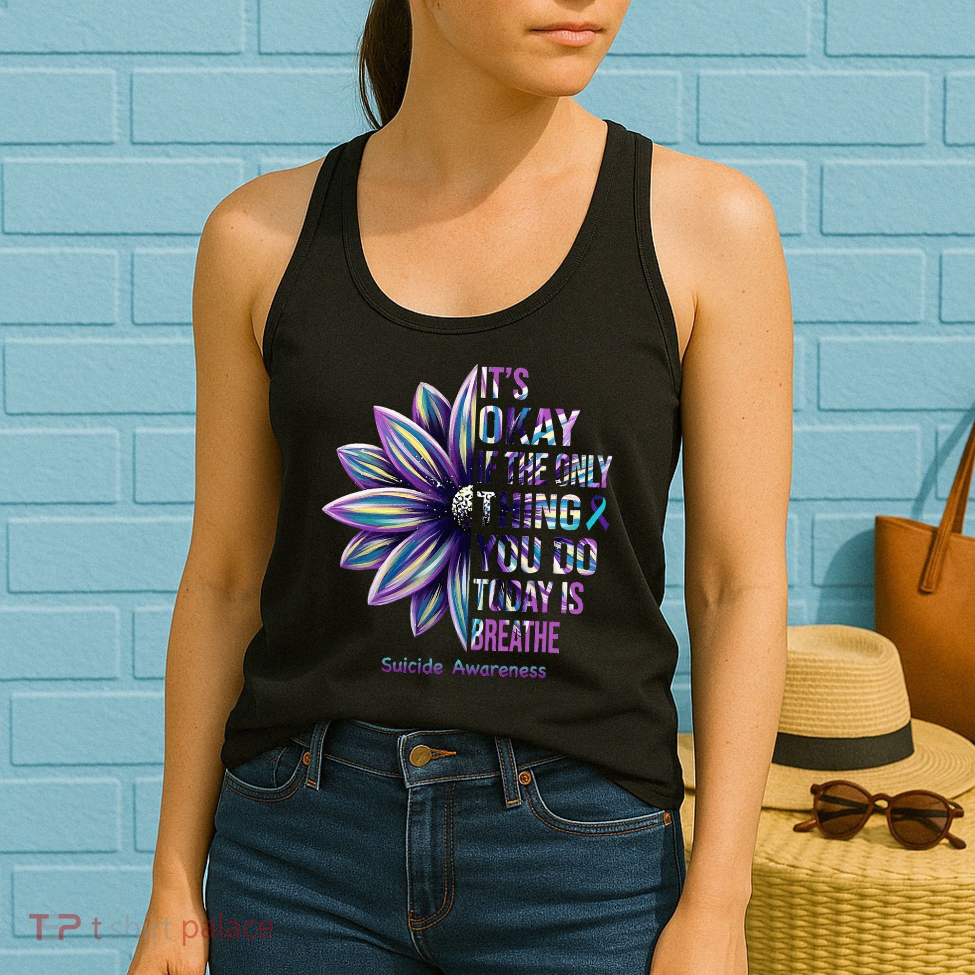 Suicide Prevention Awareness Teal Ribbon And Sunflower Gifts Women's Tank Top