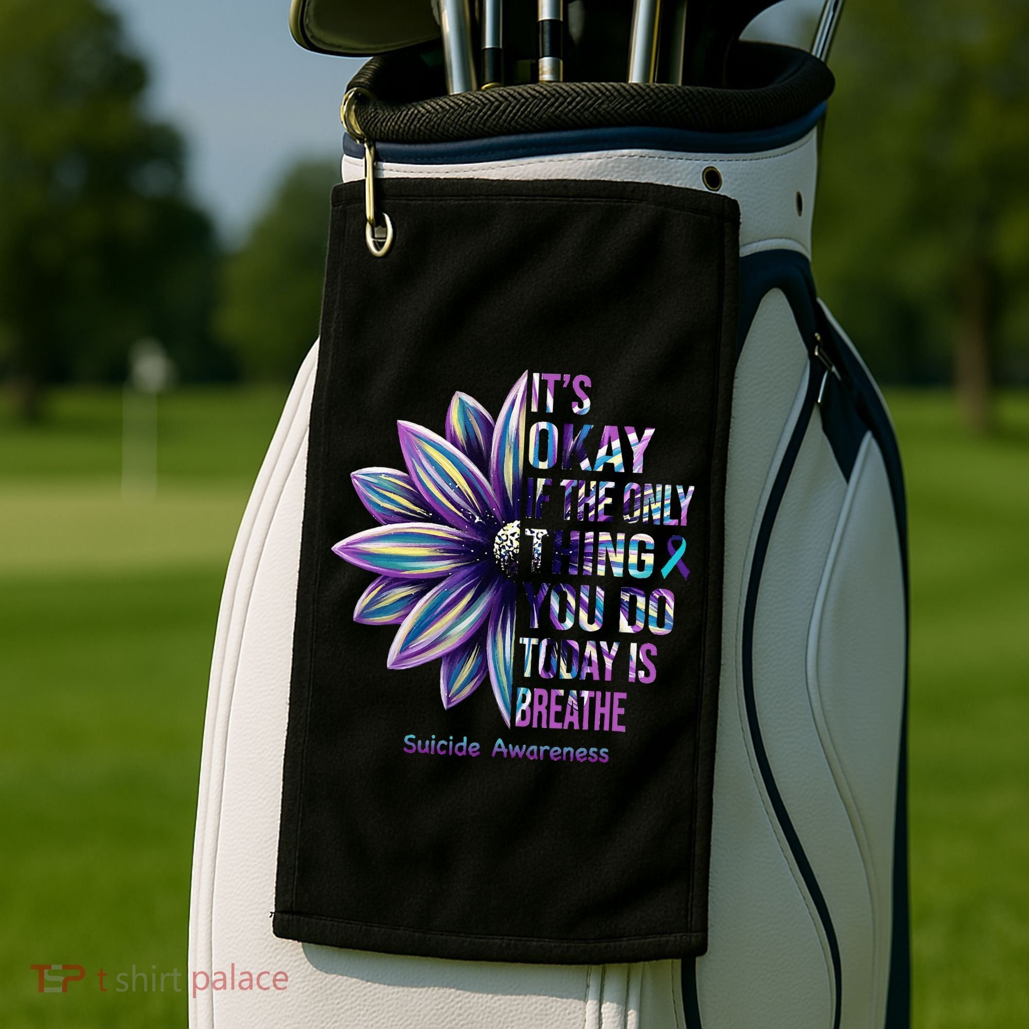 Suicide Prevention Awareness Teal Ribbon And Sunflower Gifts Golf Towel