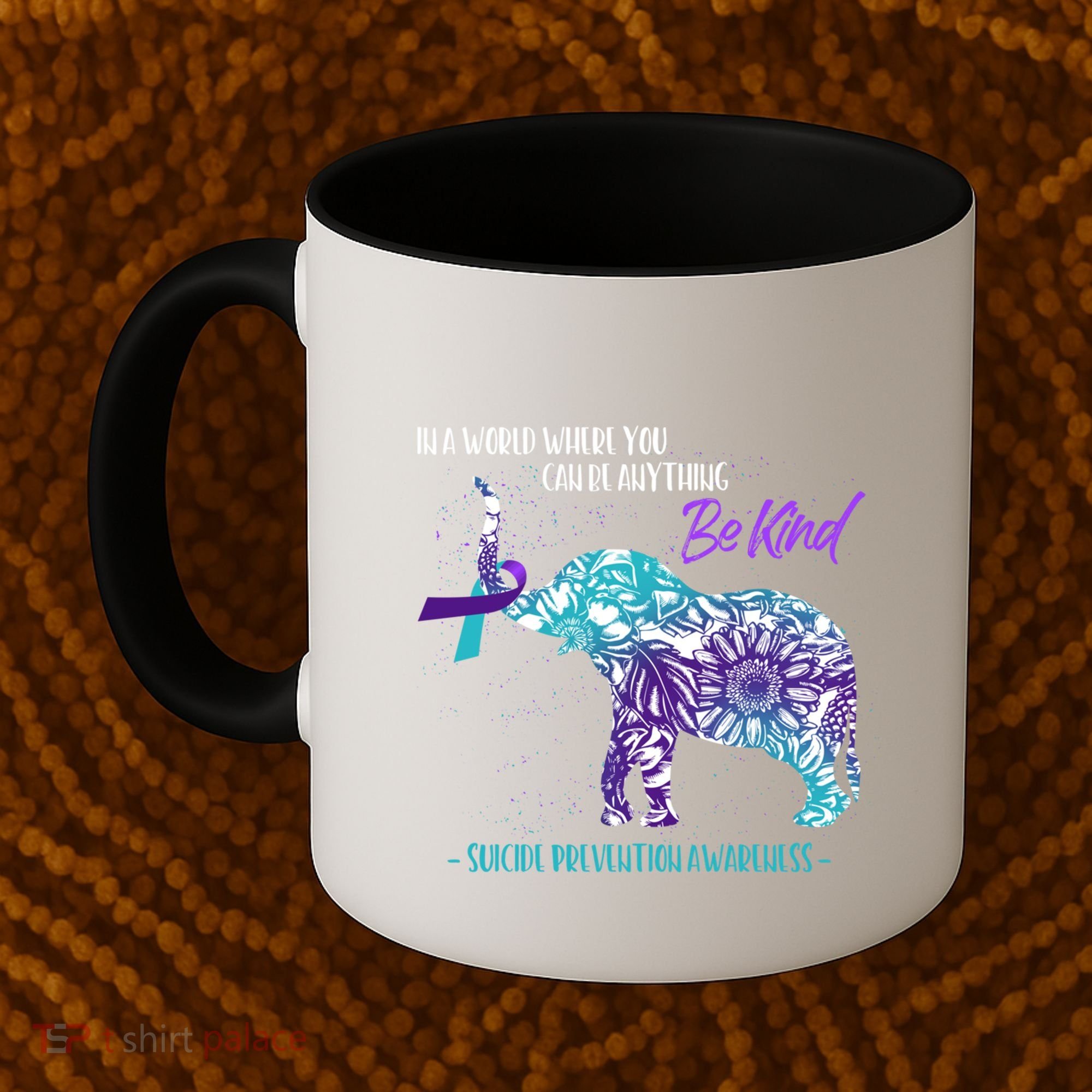 Suicide Prevention Awareness Sunflower Elephant Be Kind Gift Coffee Mug