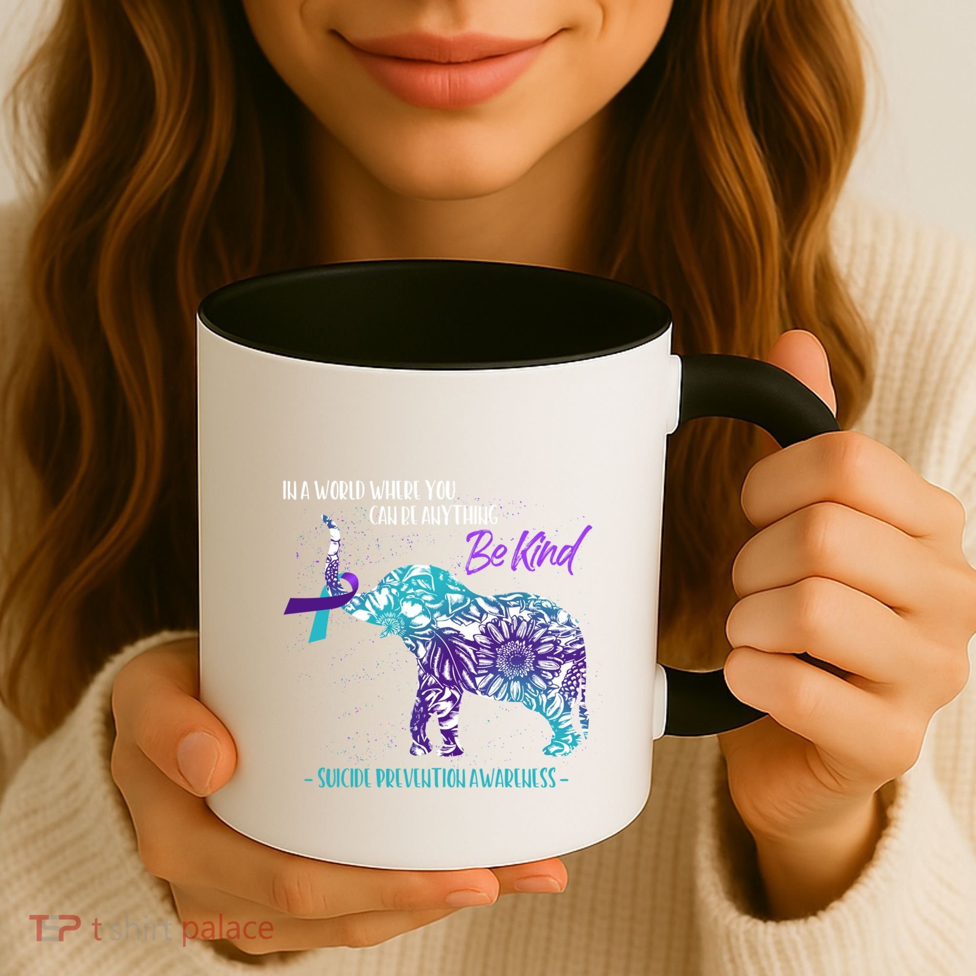 Suicide Prevention Awareness Sunflower Elephant Be Kind Gift Coffee Mug