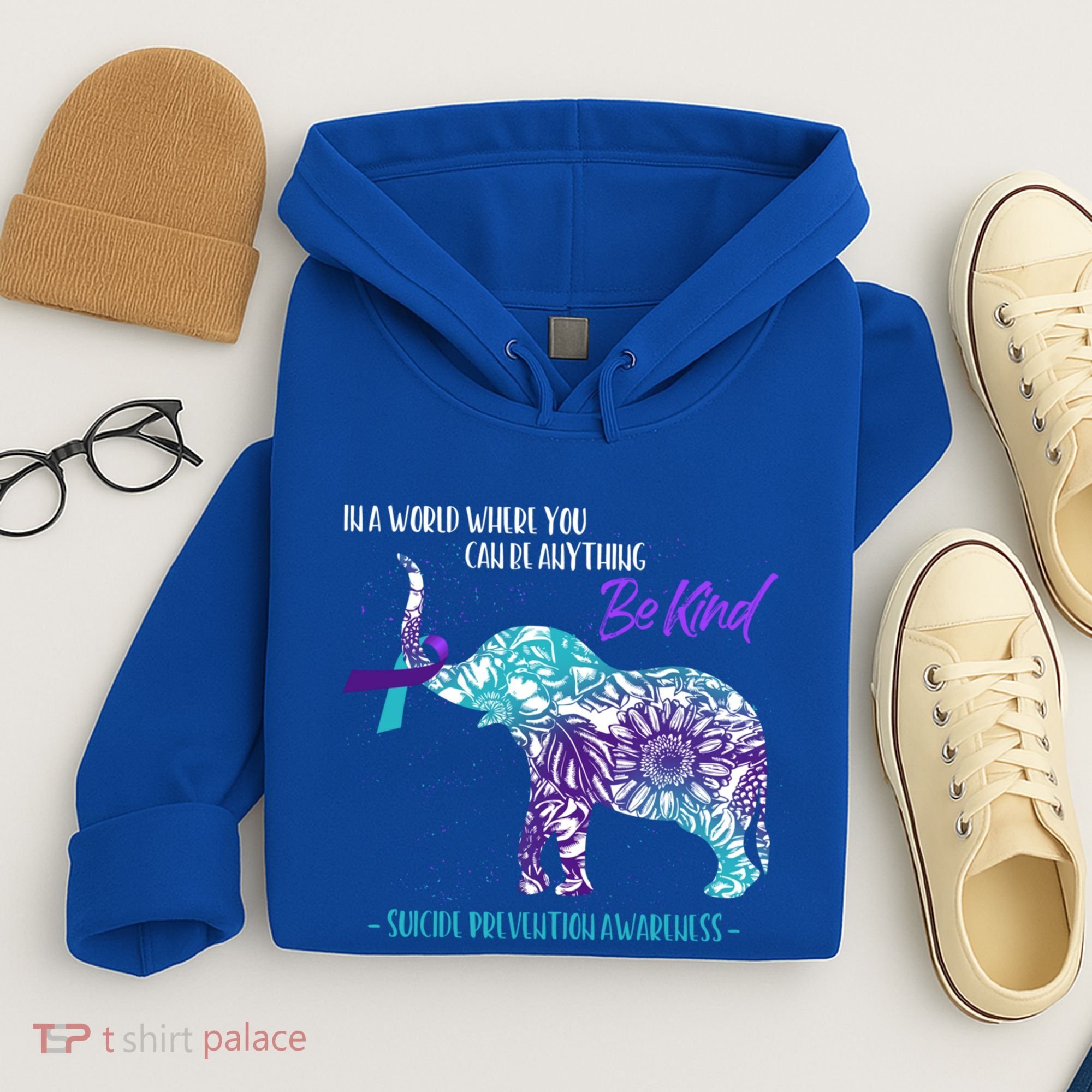 Suicide Prevention Awareness Sunflower Elephant Be Kind Gift Hoodie